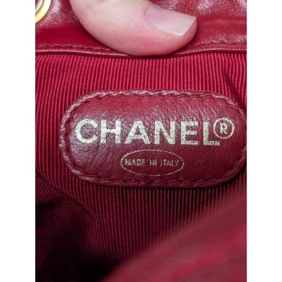 Chanel Lambskin CC Drawstring Bucket Bag Red Crossbody With Attached Zip Wallet - Picture 12 of 16